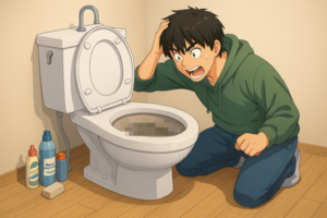 汚れきったトイレを見て衝撃を受ける「僕」の画像。